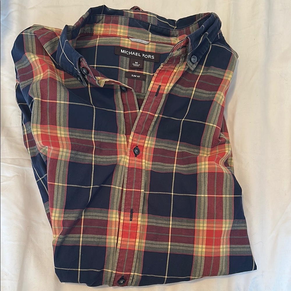 Michael Kors Blue and Red Casual Button Down Shirt